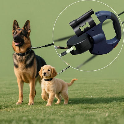 2025 Edition - 2 Dog Retractable Leash – No Tangle Engineering. Each Dog 25 Lb up to 10 Ft Distance. Lock and Unlock Easily. Reflective Webbing.